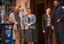 The cast of Kim's Convenience on stage at the Arts Club Granville Island Stage through May 24. Photo by Bruce Monk.