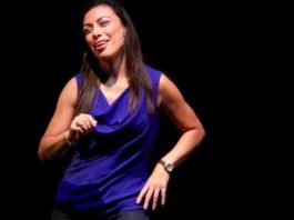 Carmen Aguirre in Blue Box at the Arts Club Revue Stage. Photo by Megan Verhey.