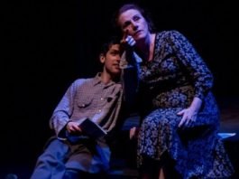 Scott Button as Tom and Marilyn Noory as Amanda in the Fire Escape Equity Co-op production of The Glass Menagerie. Photo by Mark Halliday.