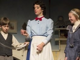 Graham Verchere, Sara-Jeanne Hosie, and Kassia Danielle Malmquist in the 2013 production of Mary Poppins. Photo by David Cooper
