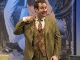 Andrew McNee stars in the Arts Club production of One Man, Two Guvnors. Photo by David Cooper.