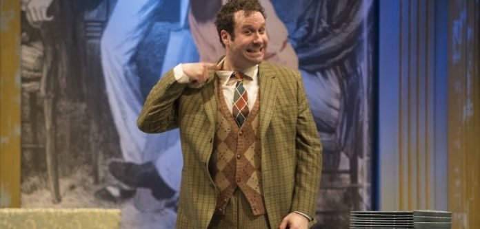 Andrew McNee stars in the Arts Club production of One Man, Two Guvnors. Photo by David Cooper.