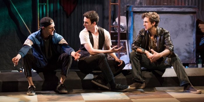 Conor Stinson O’Gorman as Sonny, Nathan Kay as Bobby and Gregory Radzimowski as Willie in the Studio 58 production of The Crowd. Photo by Emily Cooper.