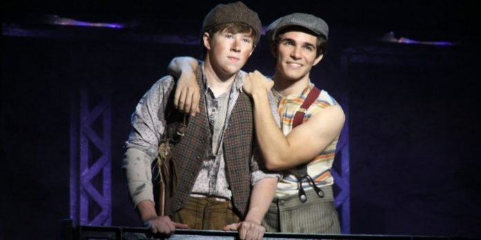 Zachary Sayle and Joey Barreiro in the North American touring company of production of Disney’s Newsies. ©Disney. Photo by Shane Gutierrez.