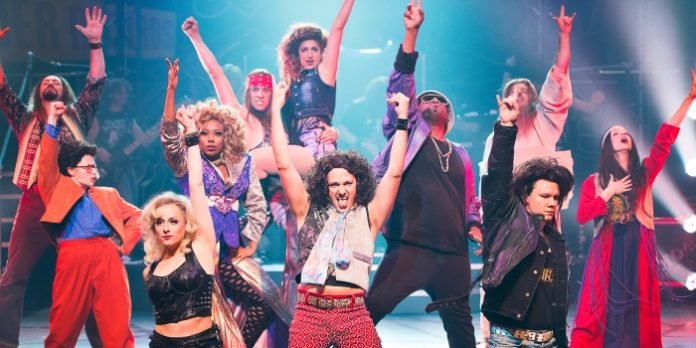 The cast of the Arts Club Theatre Company production of Rock of Ages. Photo by Emily Cooper.