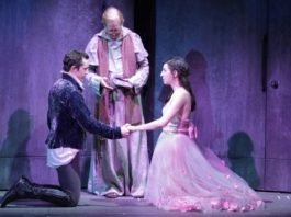 Andrew Chown, Scott Bellis & Hailey Gillis in Romeo and Juliet. Photo by David Blue.