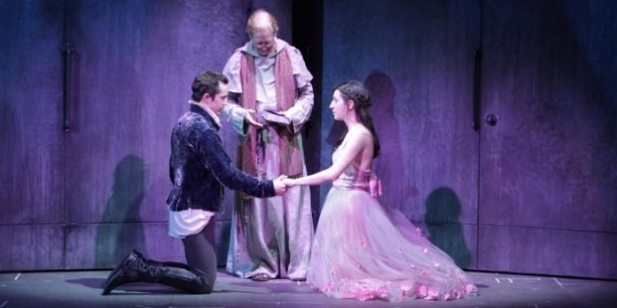 Andrew Chown, Scott Bellis & Hailey Gillis in Romeo and Juliet. Photo by David Blue.