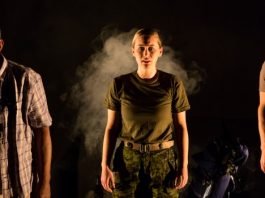 Tom Pickett, Siona Gareau-Brennan and Kyle Jespersen in 2017 production of The Fighting Season. Photo by Javier R. Sotres.