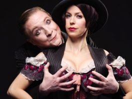 Andrew Cownden as the Emcee and Lauren Bowler as Sally Bowles in the Royal City Musical Theatre production of Cabaret.
