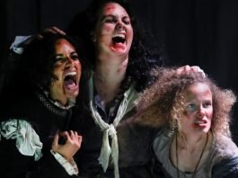 Harveen Sandhu, Emma Slipp & Kate Besworth in the Bard on the Beach Shakespeare Festival production of Macbeth. Photo by Tim Matheson.