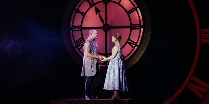Tré Cotten as Prince Topher and Mallory James as Cinderella in the Theatre Under The Stars production of Rodgers + Hammerstein’s Cinderella. Photo by Lindsay Elliott.
