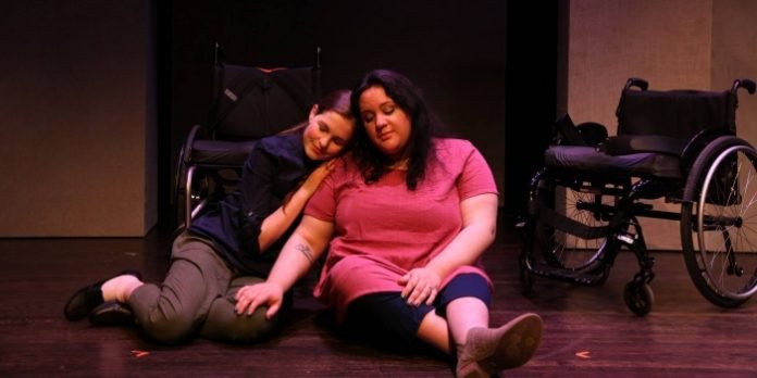 Danielle Klaudt and Emily Grace Brook in the Realwheels Theatre production of Act of Faith. Photo by Caspar Ryan.
