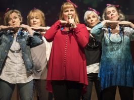 It is the collective of Robin Nicol, Barbara Pollard, Deborah Williams, Jill Daum, and Alison Kelly who are this show's strength, and their visible connection its strongest asset. Photo by Emily Cooper.
