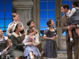 Members of the cast of the Arts Club Theatre Company production of The Sound of Music. Set and costume design by Drew Facey and lighting design by Itai Erdal. Photo by Emily Cooper.