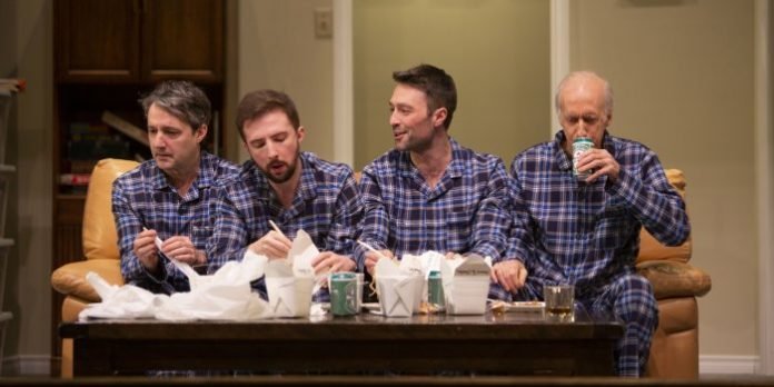 Members of the cast of the Gateway Theatre presentation of ITSAZOO Productions's Straight White Men. Photo by Tim Matheson.