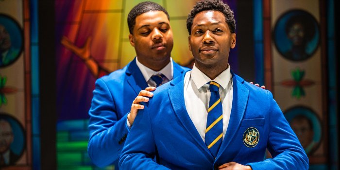 Savion Roach and Andrew Broderick in the 2022 production of Choir Boy, the coming-of-age story is one of the dozen shows coming to the Arts Club Theatre Company during its diamond anniversary. Photo by Dahlia Katz for Canadian Stage.